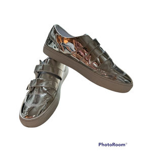 Zara Fashion Women Shiny Metallic Silver Shoes Tennis Sneakers size 10 41 Flats